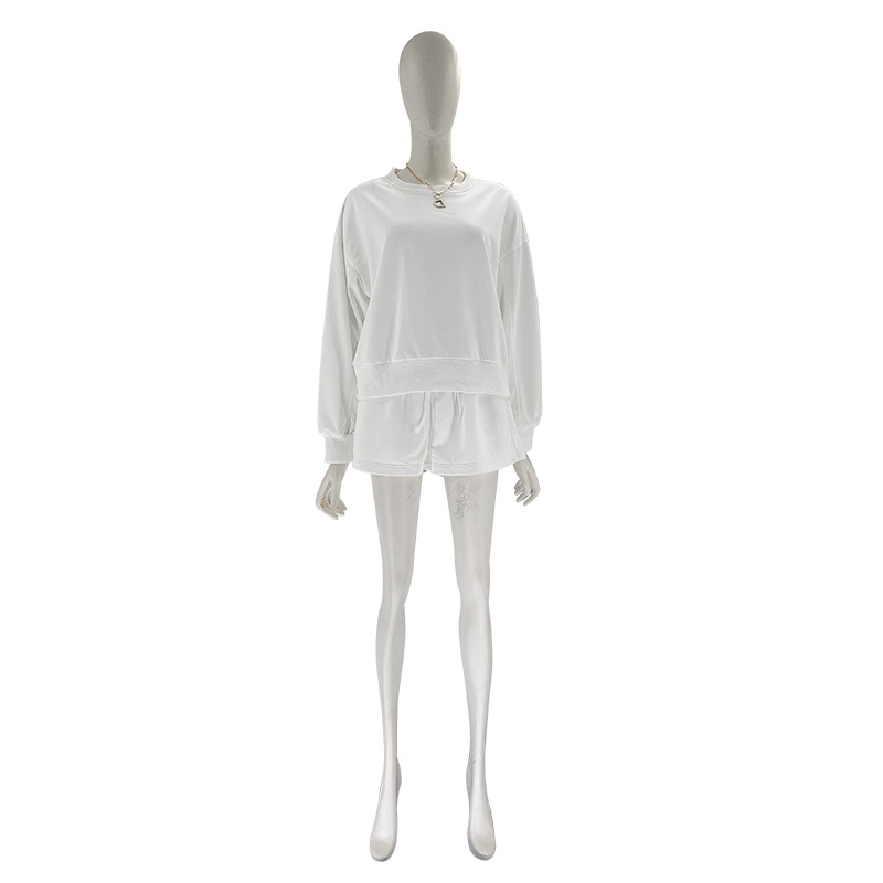 Solid Color Long Sleeve Sweaters Women Clothing Short Two-Piece Casual Shorts Suit