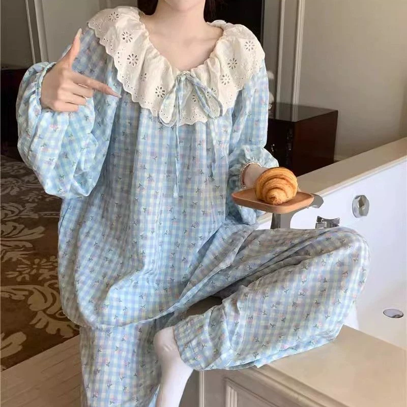 Весенне-осенний новый стиль Cuihua, повседневные пижамы, женские длинные рукава и брюки, домашняя одежда