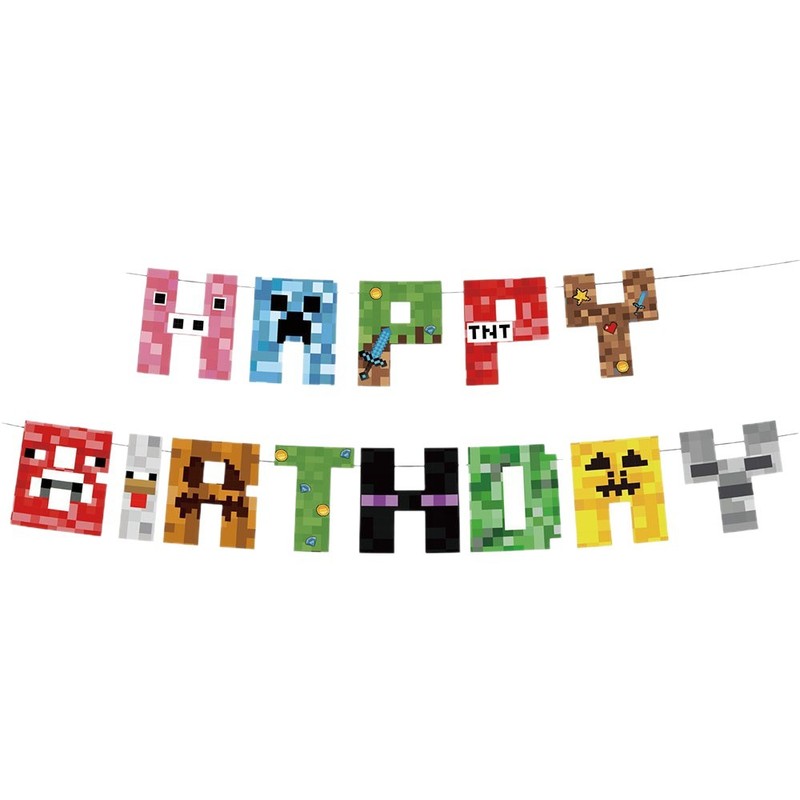 新しい Minecraft 誕生日パーティーのテーマ用品ピクセルバトル紙皿紙コップパーティー会場パーティー用品|undefined