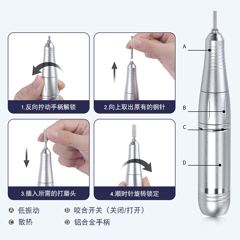 Nueva lijadora de uñas recargable transfronteriza, lijadora de uñas portátil, lijadora de uñas desmontadora