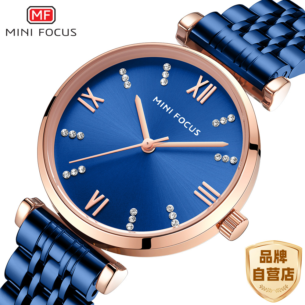 MINI FOCUS brand simple fashion women's watch Japanese movement waterproof Diamond-embedded stainless steel strap 0335L