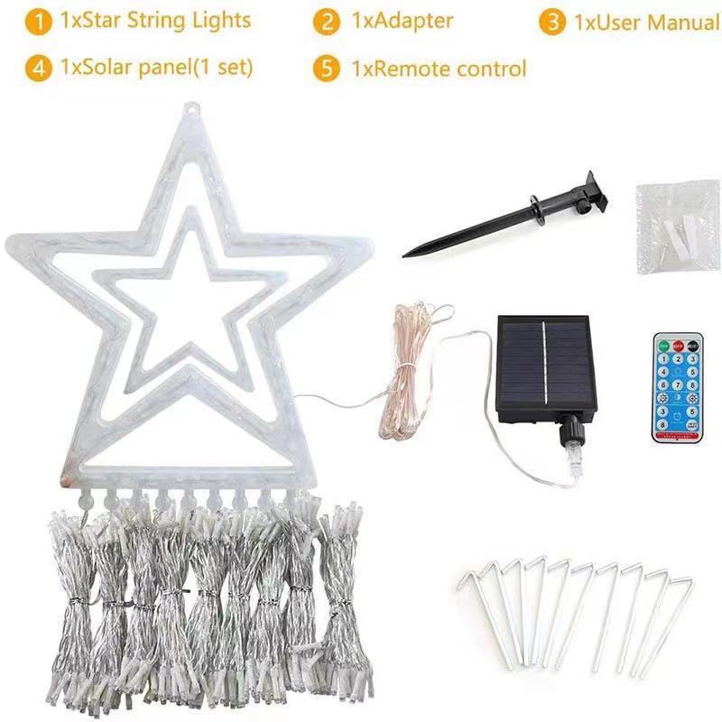 Transfronterizo LED estrella de cinco puntas Luz de cascada luz solar del árbol LUZ DE Navidad patio al aire libre Luz de agua de vacaciones luz decorativa