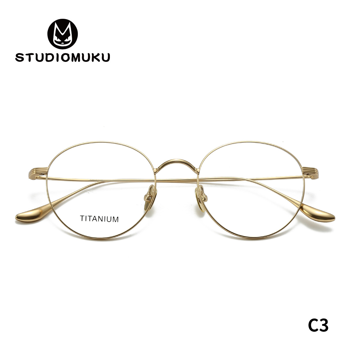 STUDIOMUKU gafas de madera cool, marco redondo de la juventud nacional, marco de gafas de titanio puro, el temperamento de la literatura y el arte, el marco de gafas versátil