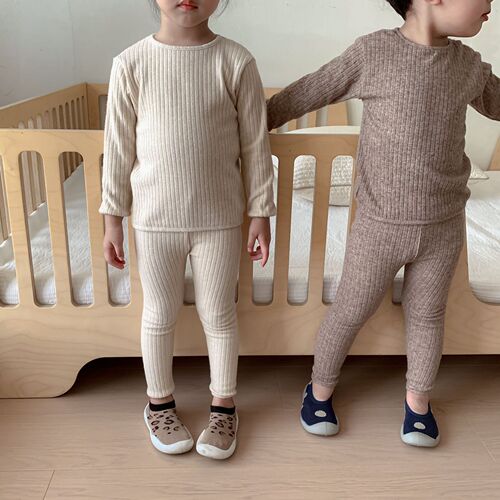 Children's Thermal Underwear Set Thickened Girls' Autumn Clothes and Autumn Pants Baby Autumn and Winter Knitted Sweaters Home Clothing Boys' Pajamas