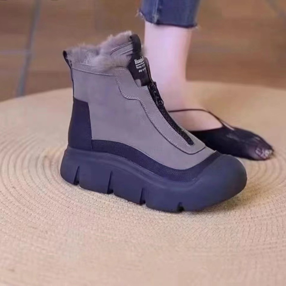 2024 invierno nuevas botas de nieve zapatos de algodón para mujer de suela gruesa botas Martin más zapatos de algodón cálidos de terciopelo botas cortas casuales