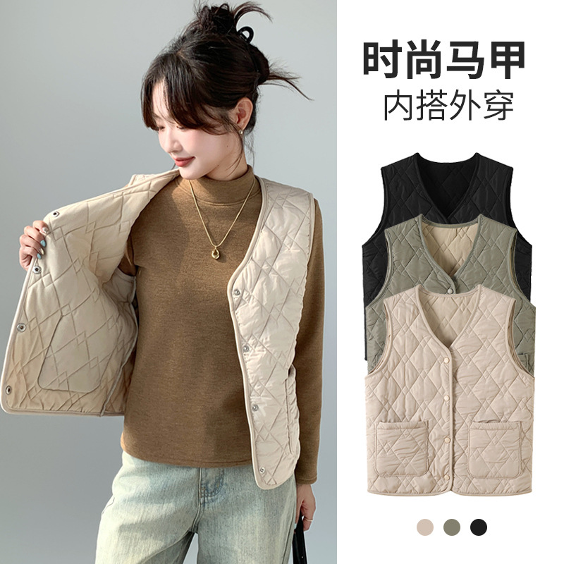 h117 women‘s vest with pockets autumn and winter velvet thermal vest outer wear leisure sports short inner wear waistcoat