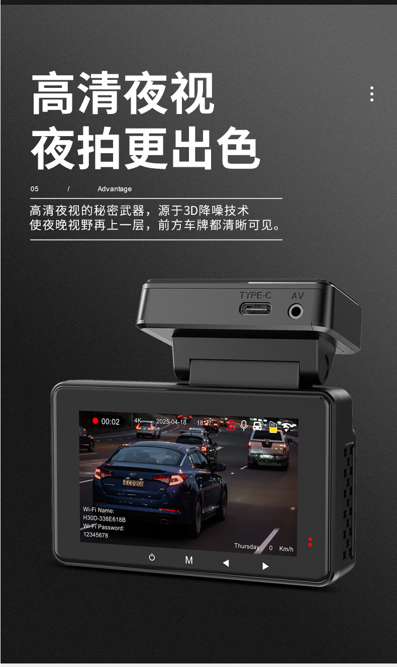 Driving Recorder 4K High-Definition Night Vision Parking Monitoring Gps Ride-Hailing Car Dual-Camera Video Recorder Dual Lens