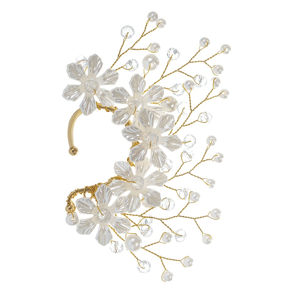 Mori Sweet White Flower Handmade Ear Hanging Niche High-end Bride Earrings Crystal Pearl Elf Ear Clip