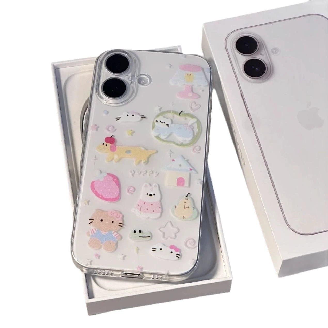 スマホケース Apple iPhone15 Pro用 クリアTPU 保護カバー 3D 可愛いステッカー付き