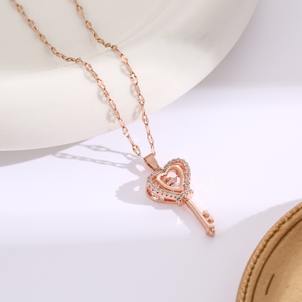 INS Personality Network Red Same Key Smart Necklace Female Minority Simple and Jumping Heart Titanium Steel Lock Bone_voghion.com