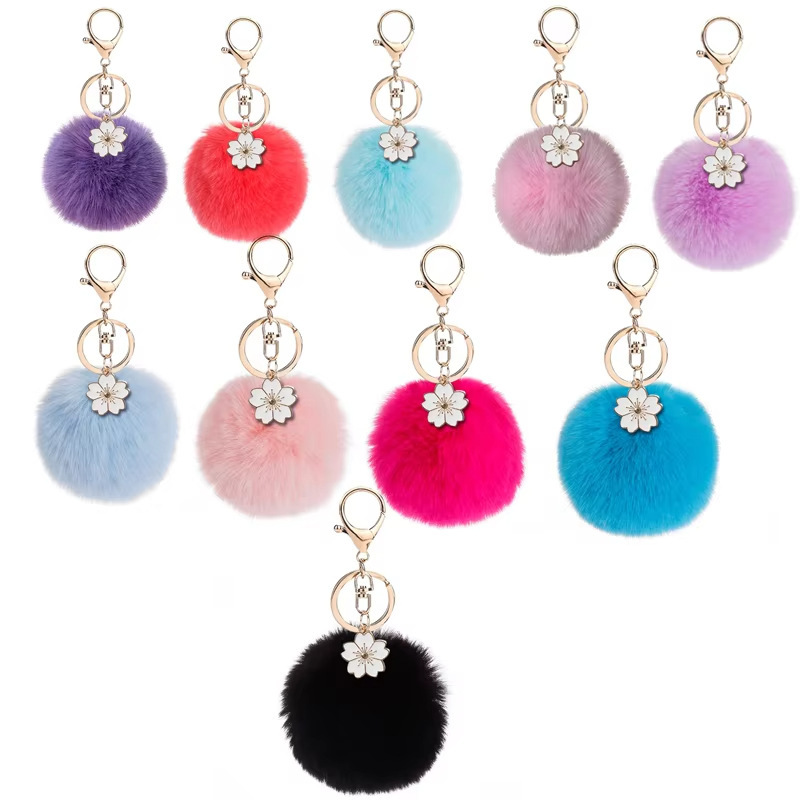 Cute Fur Ball Girly Heart Ins Flower Solid Fur Powder Puff Rabbit Fox Keychain Fluffy Furry Plush Cute Fur Ball Girly Heart Ins Flower Solid Fur Powder Puff Rabbit Fox Keychain Fluffy Furry Plush
