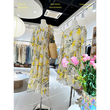 真丝连衣裙女2025年春夏新款乔其碎花法式收腰长袖100%桑蚕丝裙