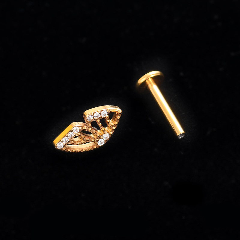 lip stud Classification 1 Piece Quantity Retro Paw Print Butterfly Shell Titanium Steel Inlay Zircon Lip Stud