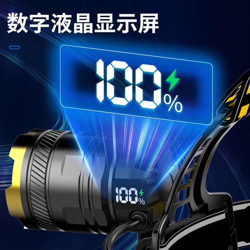 El nuevo faro de visualización de potencia digital lateral, sensor de luz fuerte, faro láser blanco de alta potencia, linterna de campamento al aire libre