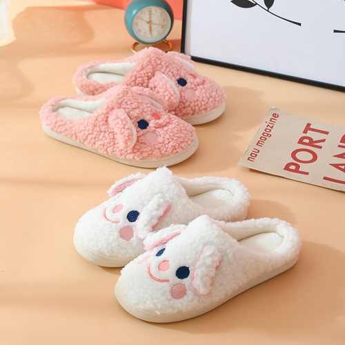 Autumn and Winter Cute Cartoon Cotton Slippers Women's Indoor Home Household Warm Teddy Dog Slippers Padded Ankle Cotton Shoes Waterproof 