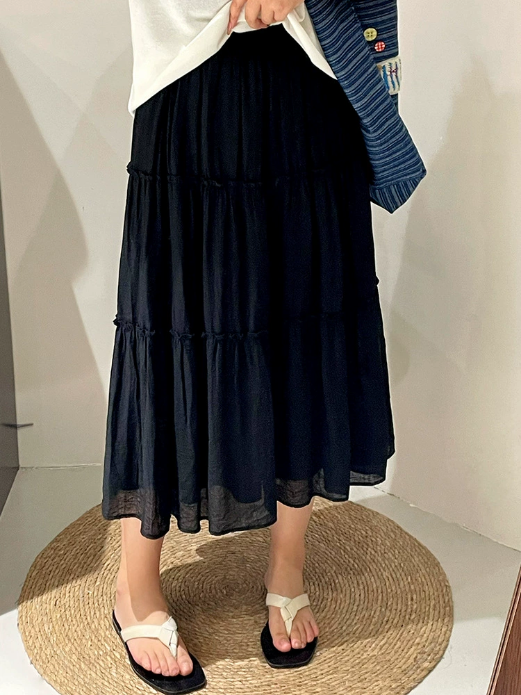 Плиссированная юбка plus size, высокая талия, A‑силуэт миди, оверсайз, эластичный пояс