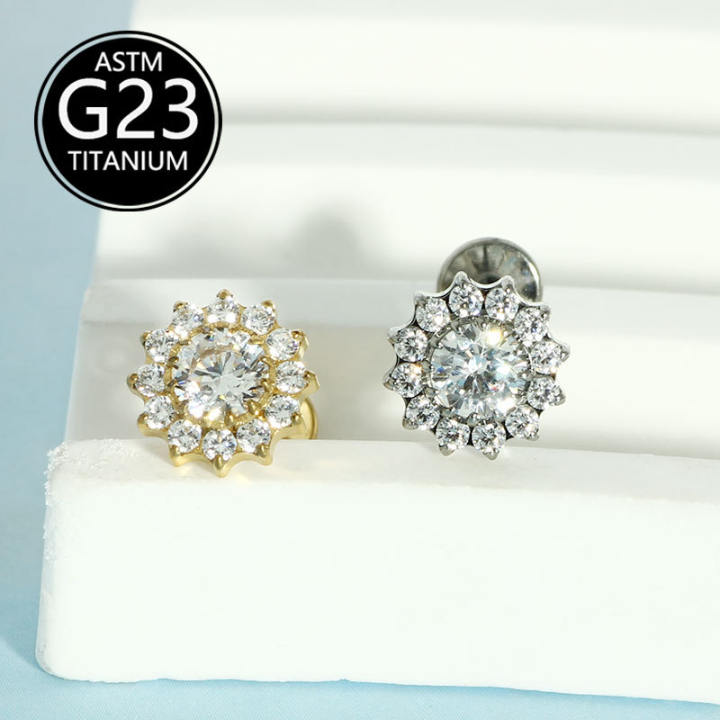 G23 Titanium F136 Zircon Flower Earrings Lip Nails Ear Bone Nails Body Piercing Jewelry detail image 9