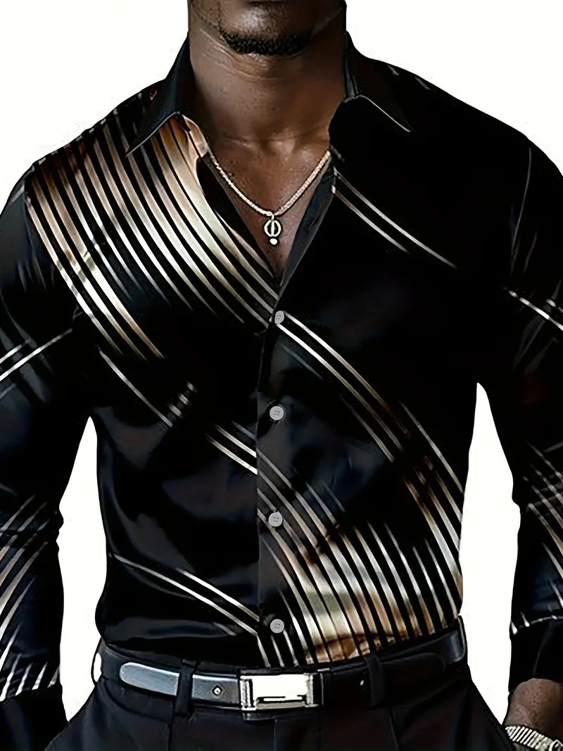 2024 Comercio exterior de Amazon Moda transfronteriza Casual Camisa de manga larga de hombre geométrico a rayas de todo fósforo MB12