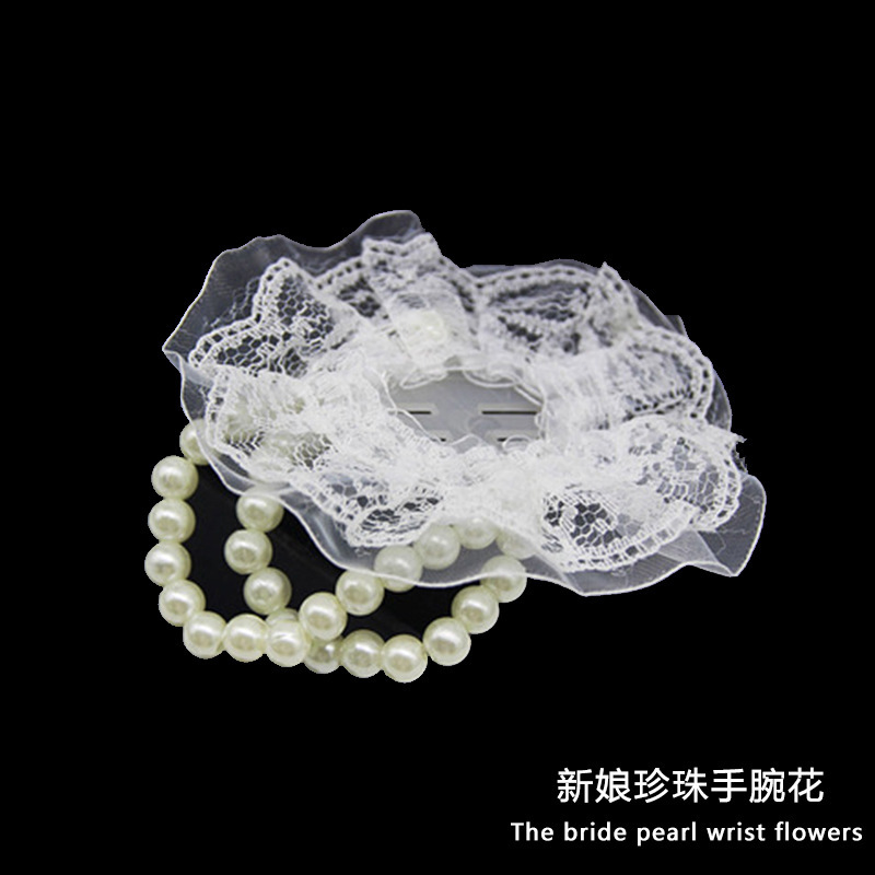 Bridal hand strap beads wrist flower holder/pearl lace flower holder/pearl bracelet Bridal Accessories Supplies