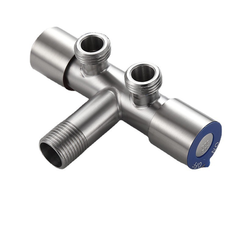 Válvula angular de tres vías de acero inoxidable, conector para grifo de lavadora, válvula de salida uno en dos, distribuidor de agua de control dual, venta al por mayor de fábrica