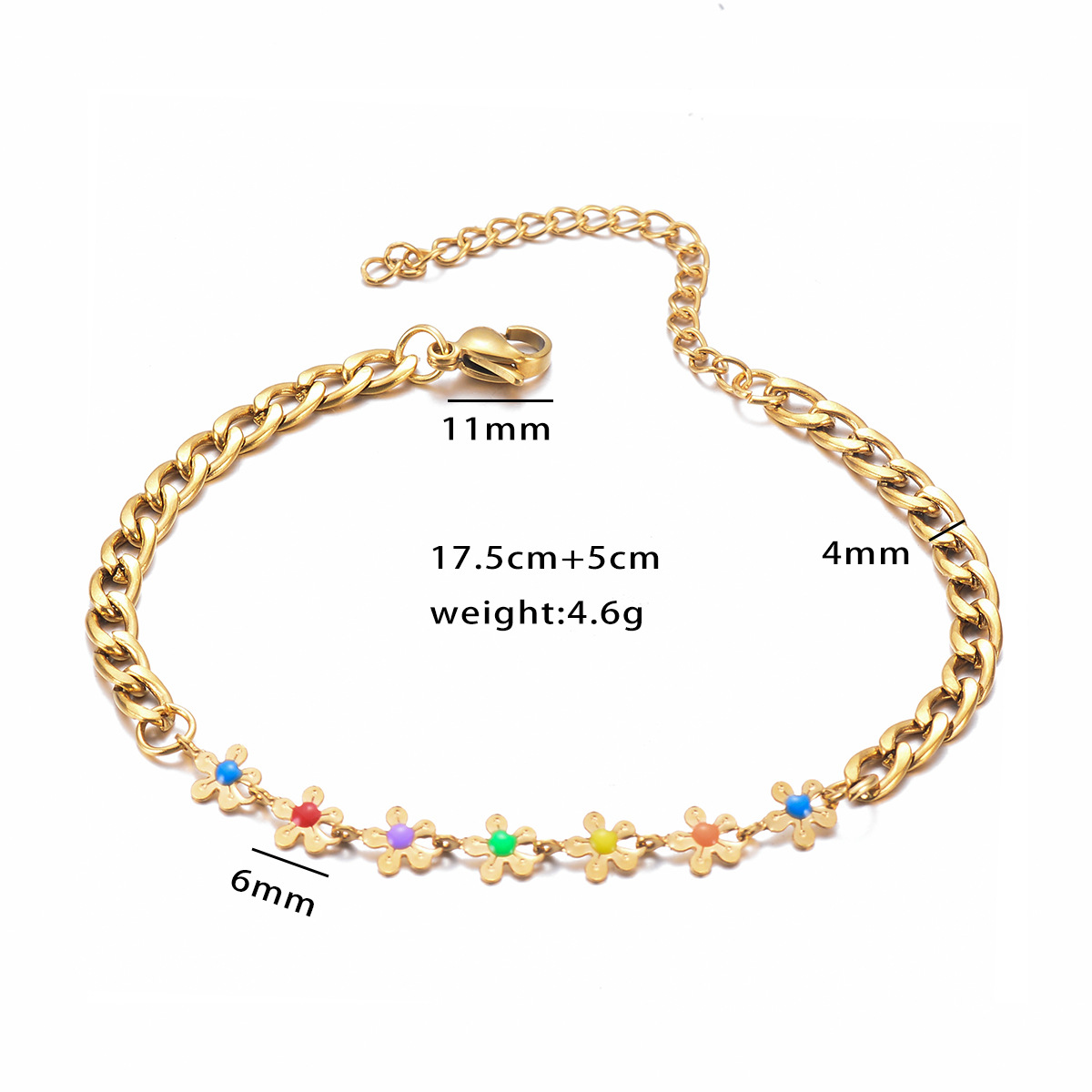 8g Weight 0.03µm-0.05µm Gold Plating Thickness Cute Heart Shape 304 Stainless Steel Bracelets In Bulk
