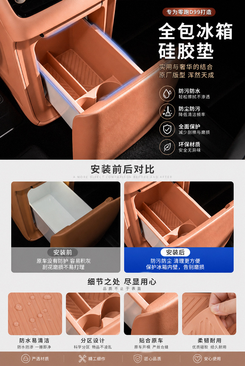 Suitable for Leapmotor D99 Refrigerator Silicone Mat, Beverage Holder, Full-Cover Cup Holder, Non-Slip Mat, Interior Accessories