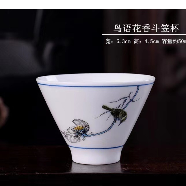 Retro blue line cup Dehua high-white porcelain hat cup ceramic kung…