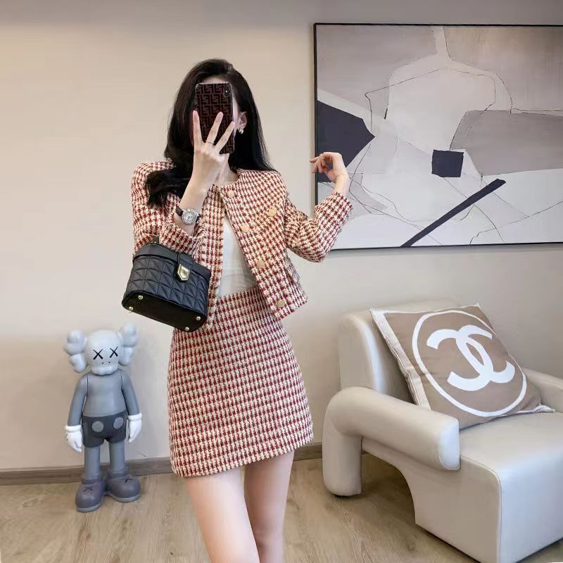 小香风套装裙女2025春秋新款时尚洋气外套小个子上衣半身裙两件套|undefined