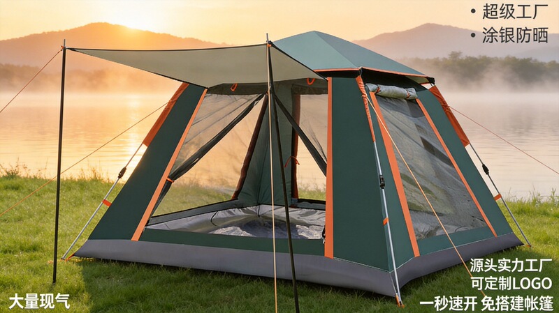 Tent Outdoor 3-4 Person Camping Thickeneded Fully Automatic Ultra-Light Equipment Outdoor Camping Style Rainproof Beach Four-Sided Tent