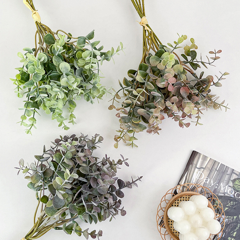 5 fork eucalyptus leaf money leaf simulation green plant home soft decoration plant with grass flower artificial flower foreign trade artificial flower