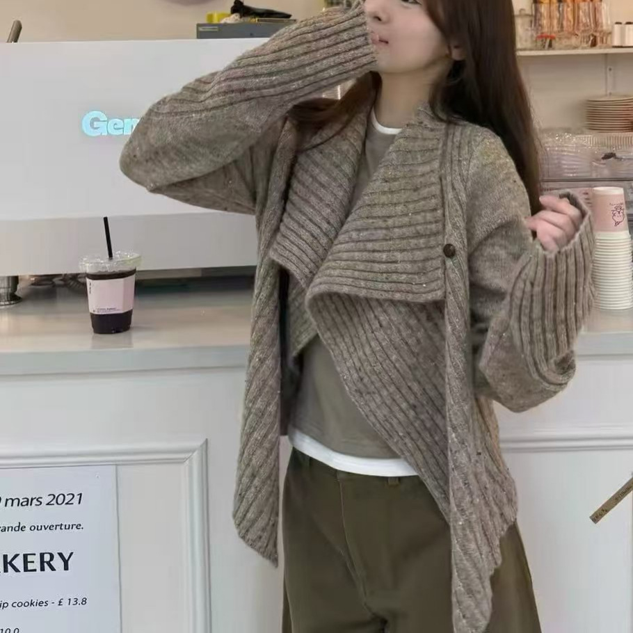 跨境韩式点子钞宽松版针织衫毛衣女外套懒懒衫私服复刻复古肌理