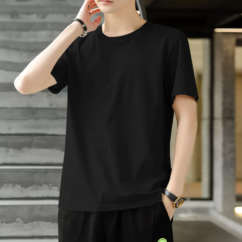夏用の男性用純綿半袖Tシャツ、薄手、スリム、ラウンドネック、無地、トレンディ、若者と中年のカジュアルベース、快適で通気性があります。|undefined