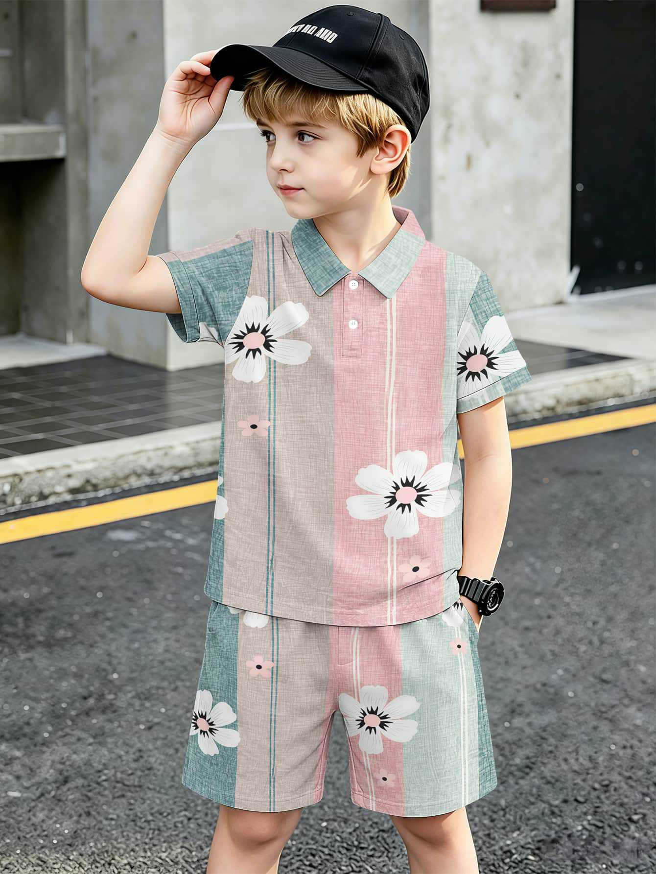Boys T-shirt And Shorts Set With 3d Printed Design_voghion.com