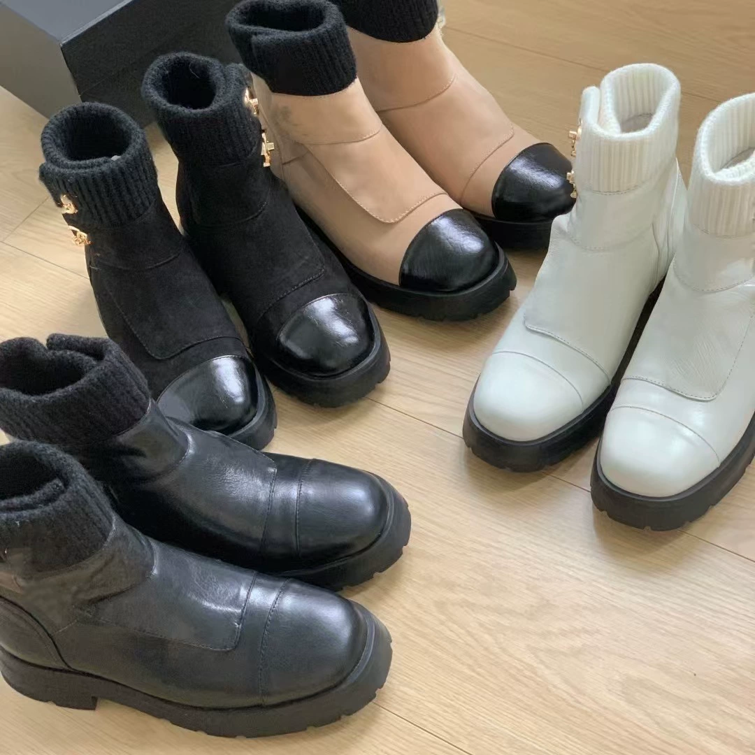 Гао Дин 24 осень и зима новый маленький ароматный ветер челси сапоги женские кожаные шерстяные трубки пряжки толстые каблуки сапоги темперамент короткие сапоги