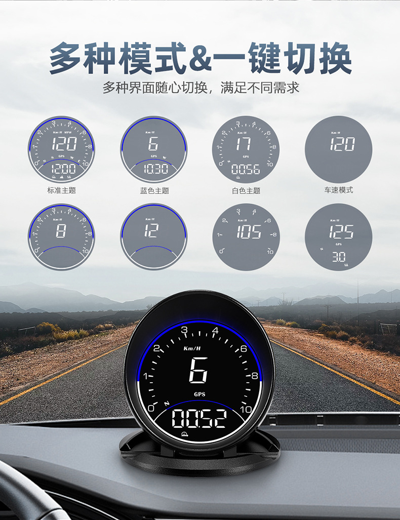 Car Hud Head-Up Display Gps Speedometer Warning Device High-Definition In-Car Hud Plug-And-Play Cross-Border Exclusive Supply