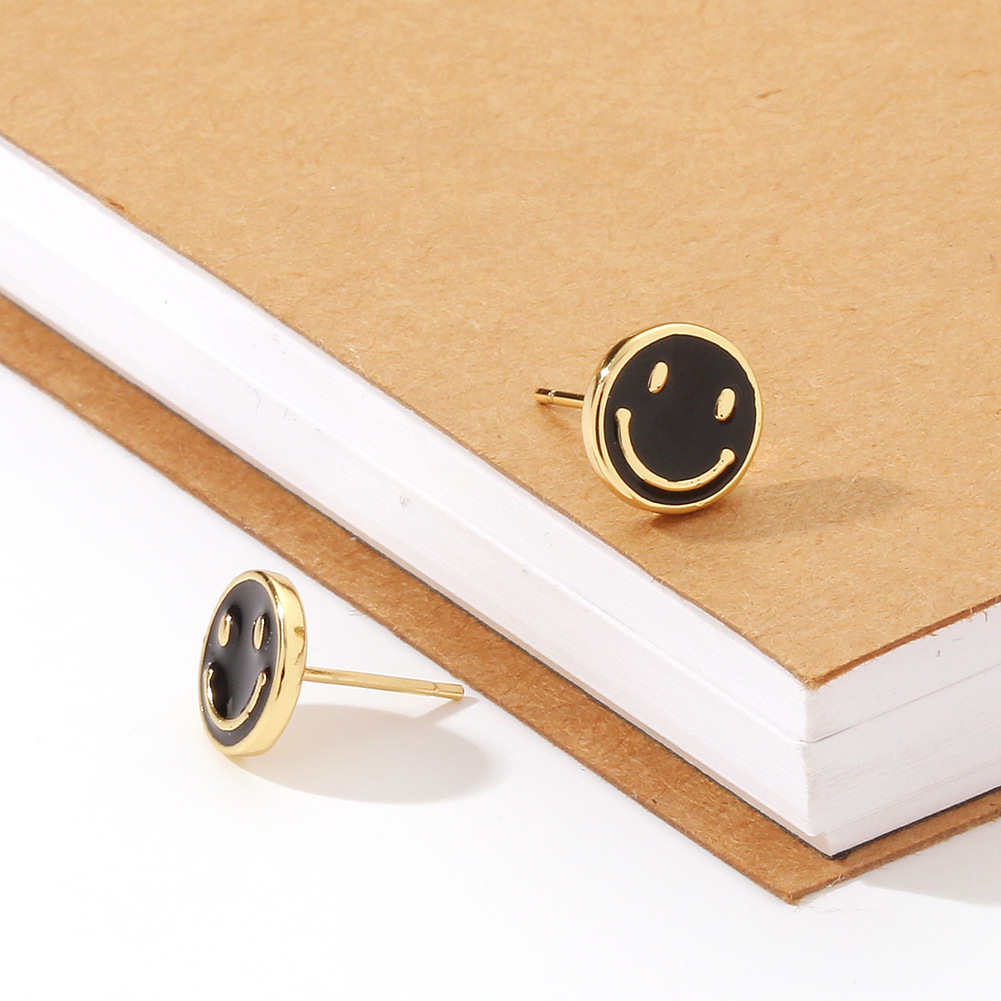 Creative Simple Round Oil Smiley Copper Earrings