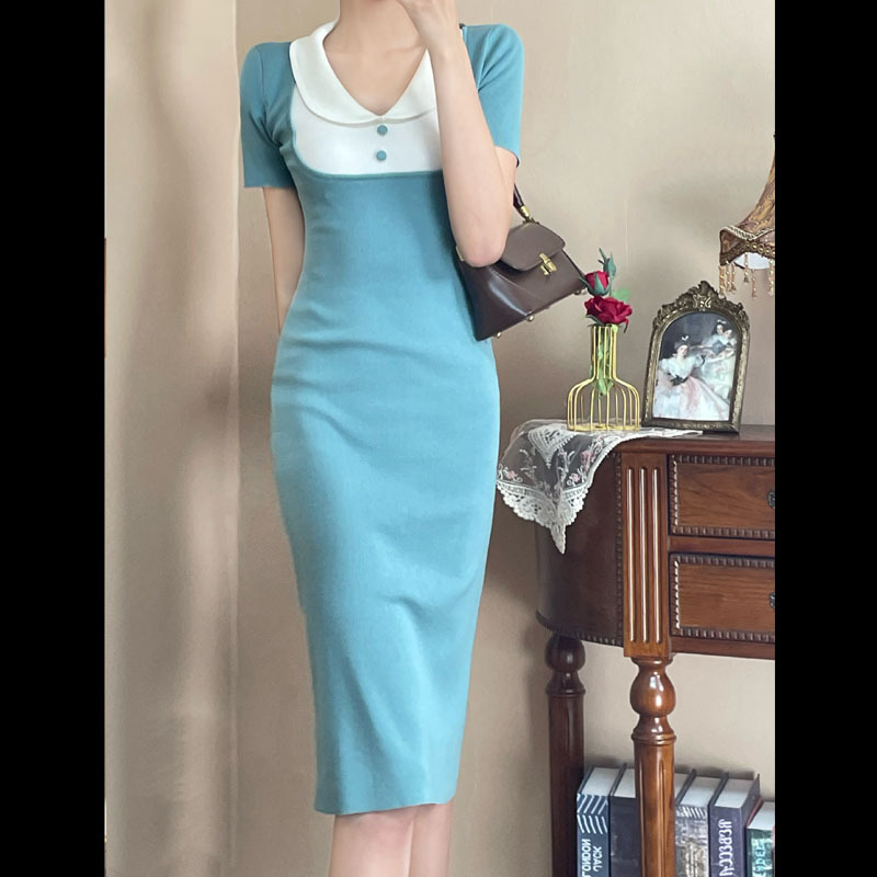 Autumn retro elegant knitted knitted dress