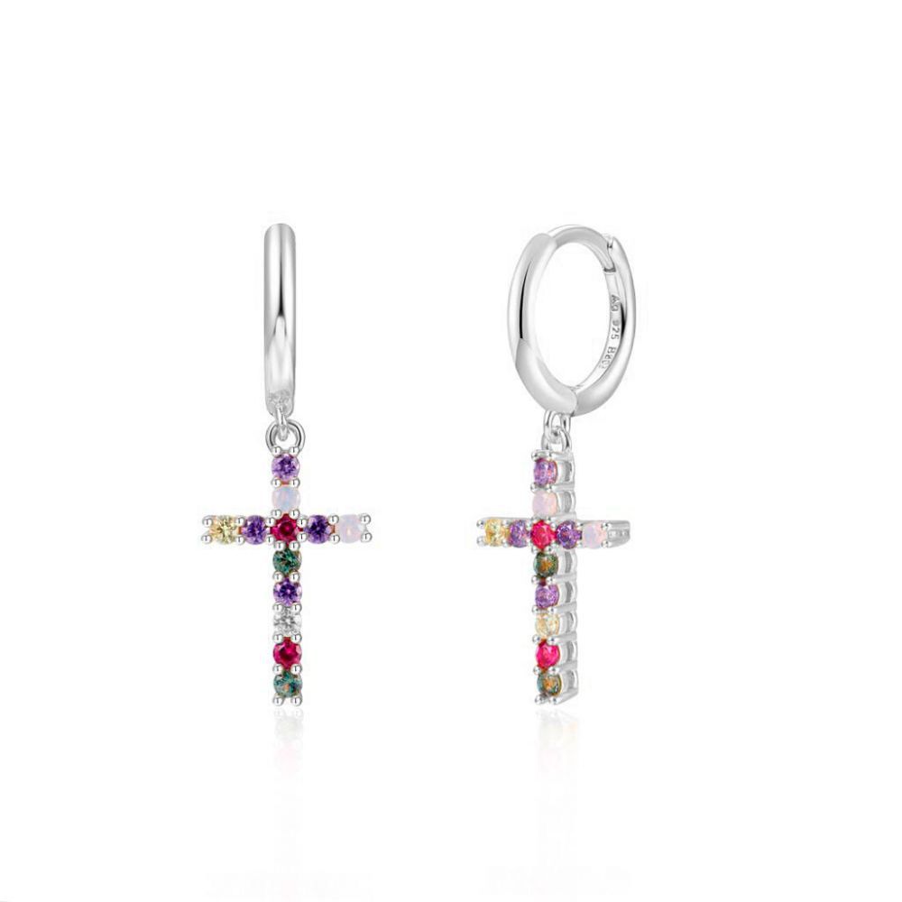 Europe Et En Amérique Croix Frontière Sterling Argent Aiguille À La Mode Croix Incrusté Zircon Coloré Cristaux Femelle Boucles D'oreilles À La Mode Personnalisé Boucles D'oreilles Boucles D'oreilles display picture 3