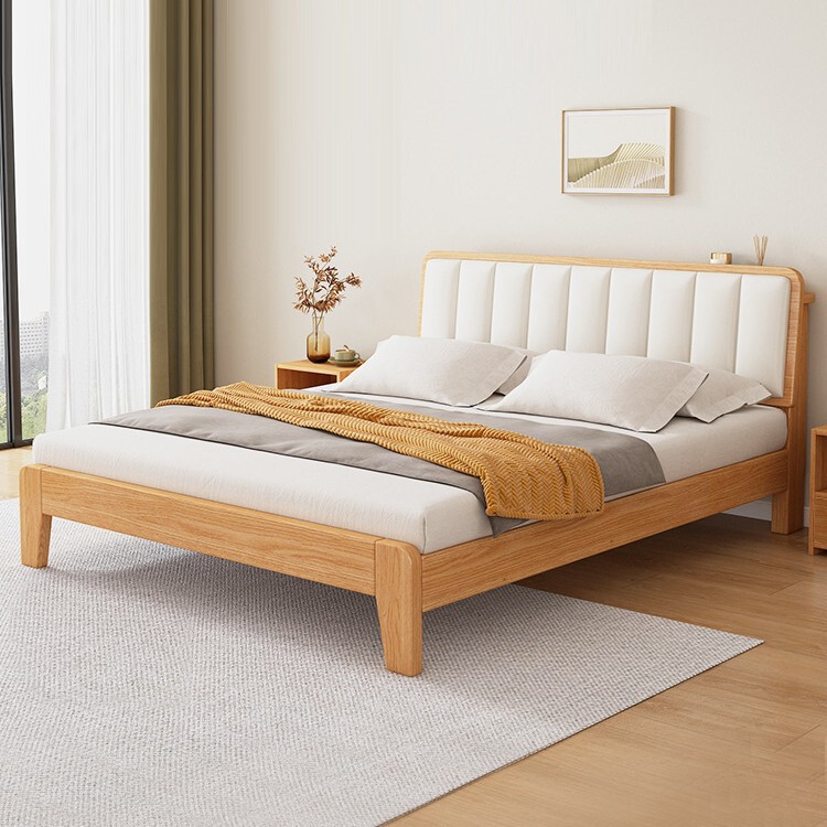 Solid Wood Bed Simple and Modern 1.5m Upholstered Double Bed Rental House Home Storage 1.2m Single Bed Frame