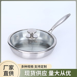 新款不锈钢加厚三层钢无涂层平底锅煎锅煎牛排不粘通用圆煎锅厂家