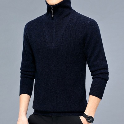 2022新款時尚羊絨款加厚半高領拉鏈毛衣羊毛衫保暖毛衣男批發
