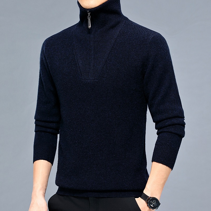 2022新款時尚羊絨款加厚半高領拉鏈毛衣羊毛衫保暖毛衣男批發