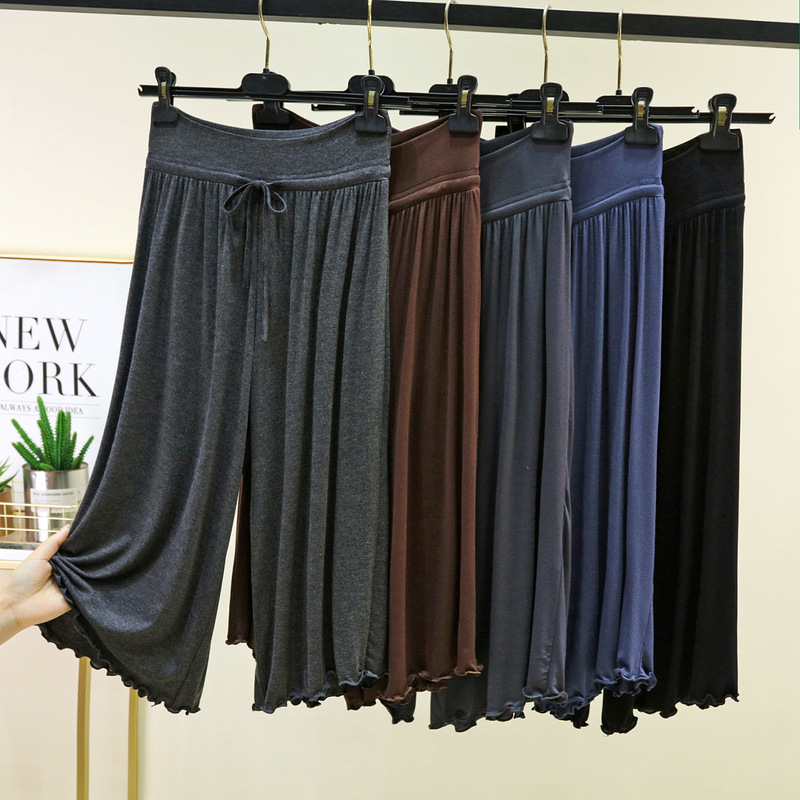 Modal Cropped Pants High-Waisted Wide-Leg Pants for Women, Summer Thin Loose Sleep Pants with Lace, Home Pants, Plus Size, Can Be Worn Outside Modal Cropped Pants High-Waisted Wide-Leg Pants for Women, Summer Thin Loose Sleep Pants with Lace, Home Pants, Plus Size, Can Be Worn Outside