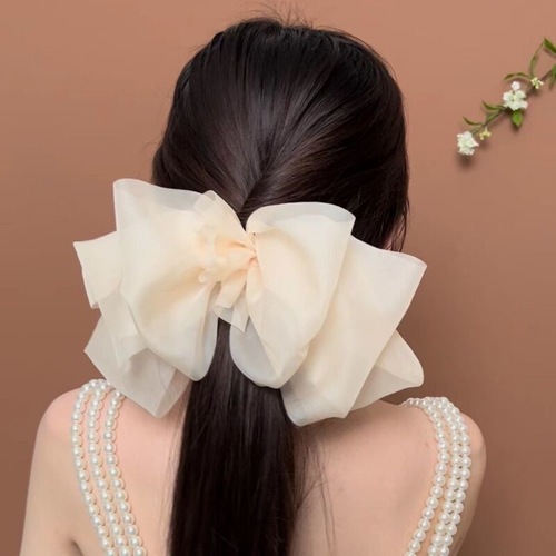 Internet celebrity chiffon spring clip ponytail super fairy big bow hair clip women's back of the head new cloud head flower hair accessories