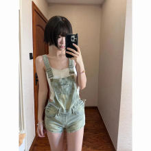 美式复古y2k辣妹水洗牛仔背带短裤女夏季新款设计感破洞连体裤子