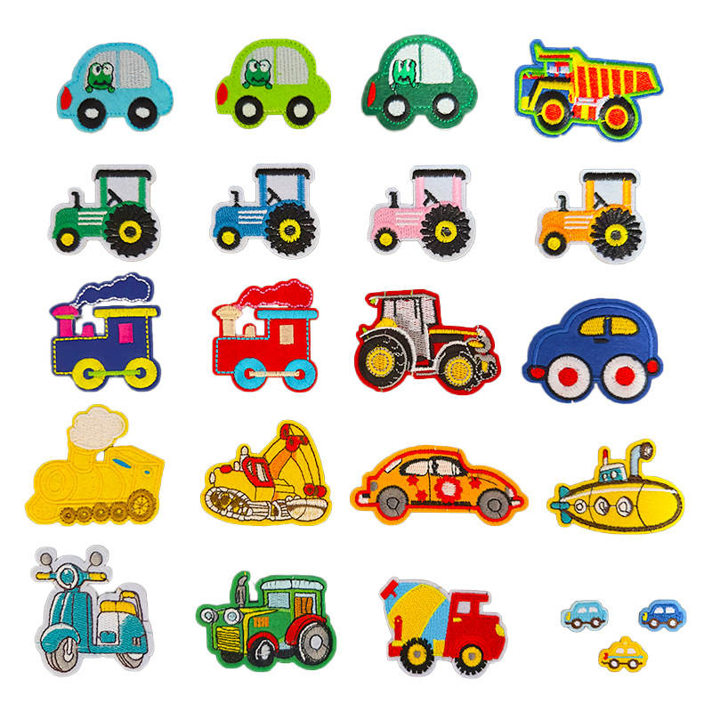 跨境供应汽车组合布贴电脑刺绣衣服背包手机壳补丁烫布贴自粘免缝