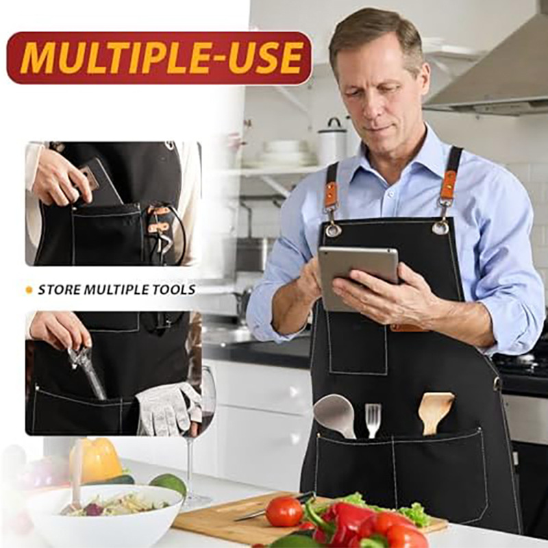 Delantal de lona grueso transfronterizo logotipo personalizado café leche tienda de té barbería ropa de trabajo delantal de cocina doméstica al por mayor