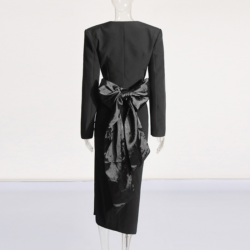 Women's Clothing Fashionable Elegant Solid Color Tie-Neck Top With High-Waist Slit Skirt Set - Chic Women's Outfit For Casual & Evening Wear​​_ecoleips.com