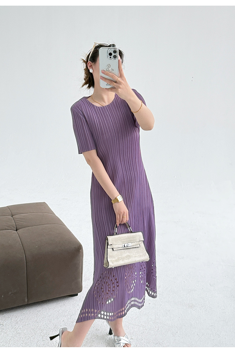 Váy maxi xếp ly đốt hoa tay ngắn phong cách Pháp — Màu xanh da trời chi tiết 15