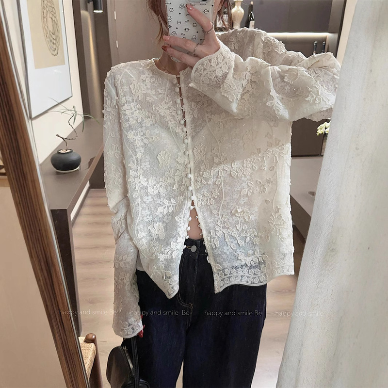 2026 Early Autumn New Vintage Heavy Embroidery Sequin 3D Lace Shirt for Women French New Chinese Style Top 2026 Early Autumn New Vintage Heavy Embroidery Sequin 3D Lace Shirt for Women French New Chinese Style Top